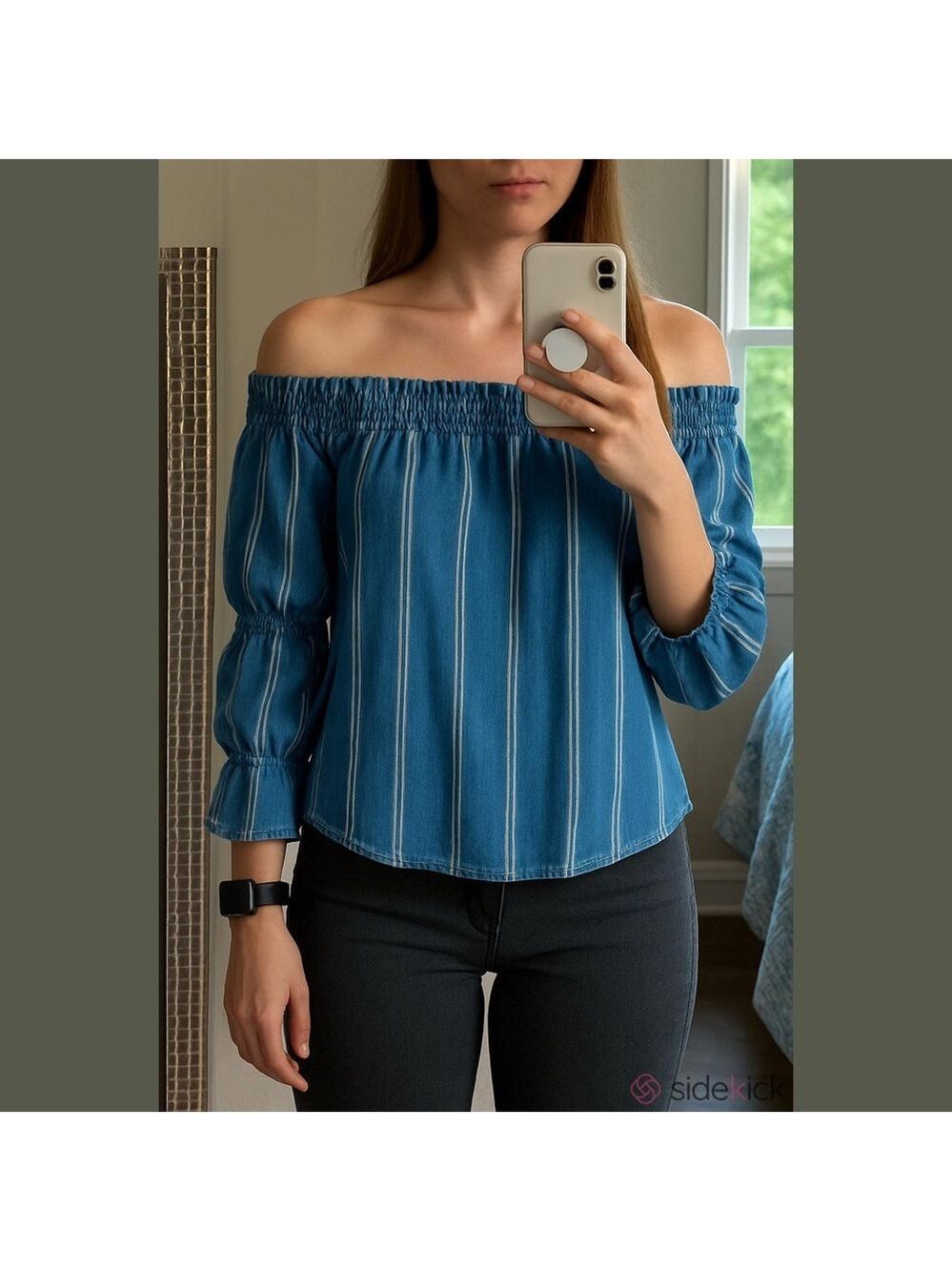 Design Lab off the shoulder layered ruffle frill striped top Sz S